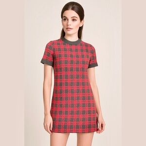 Vintage Pink Wool Houndstooth Short Sleeved Dress Size S/M